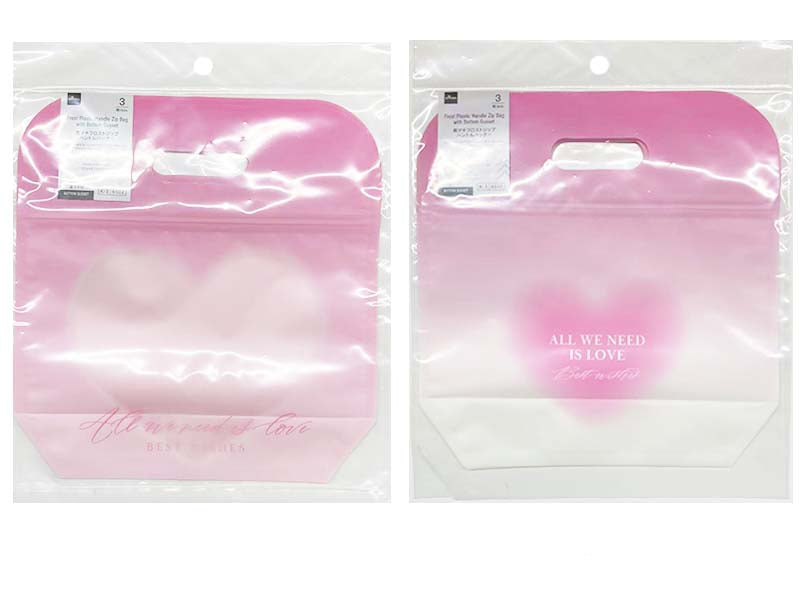 底マチフロストジップハンドルバッグ（グラデーションハート、３枚） ダイソー(DAISO)