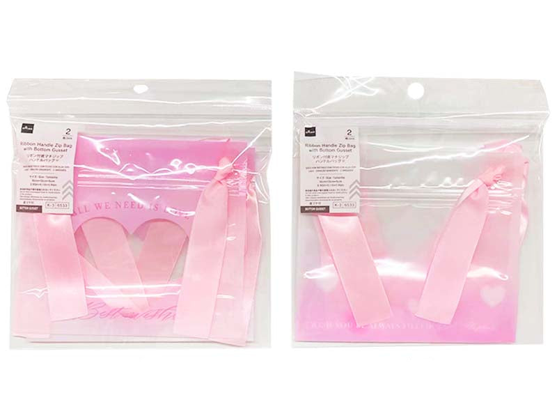 リボン付底マチジップハンドルバッグ（グラデーションハート、２枚） ダイソー(DAISO)