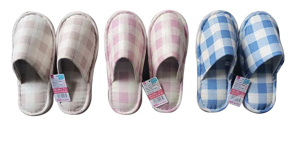 外縫いスリッパ（パステル格子、踵低反発） ダイソー(DAISO)