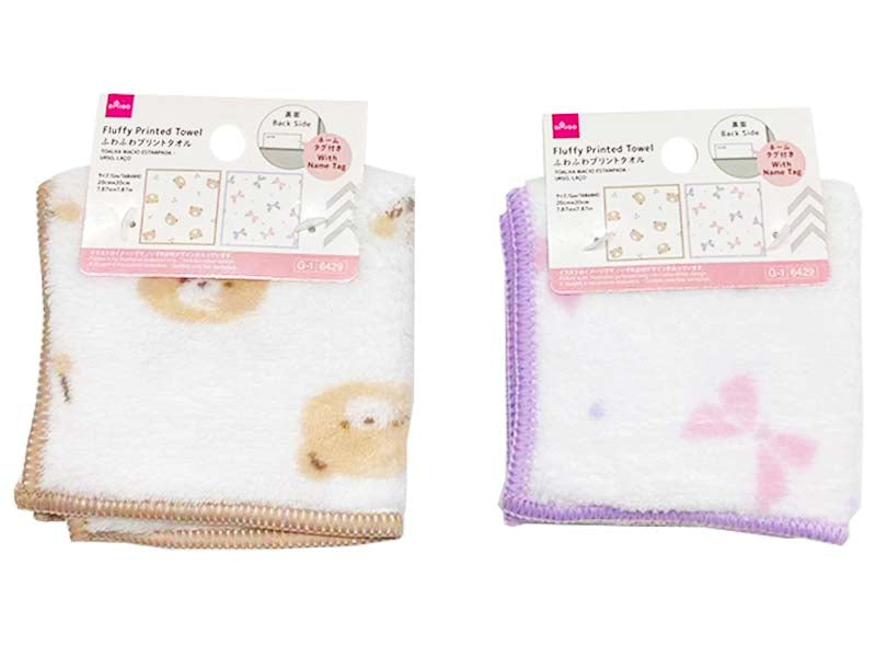 ふわふわプリントタオル（くま、リボン） ダイソー(DAISO)