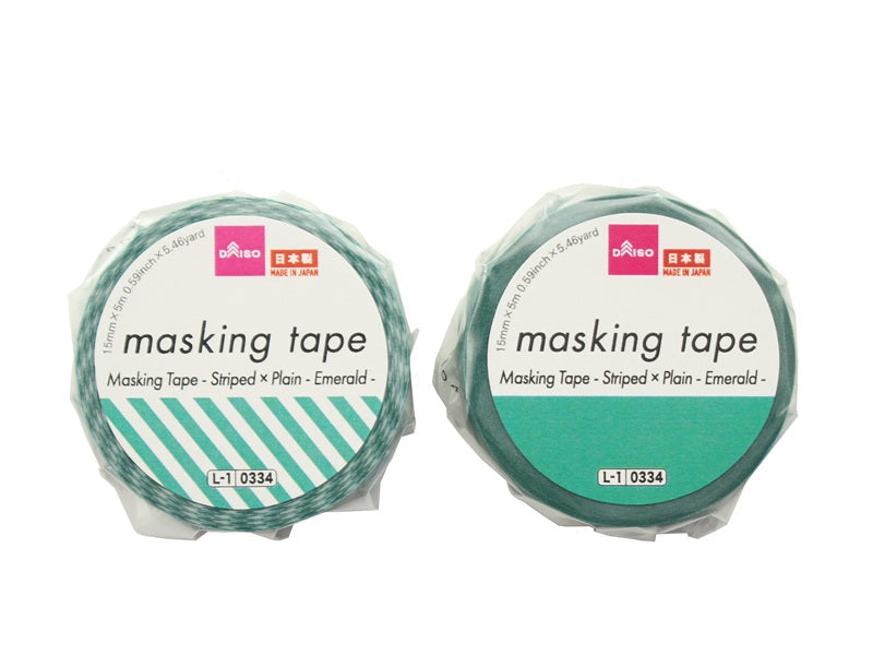 マスキングテープ（ストライプ×無地、エメラルド） ダイソー(DAISO)