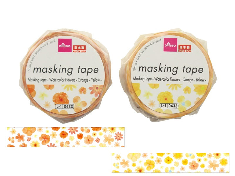 マスキングテープ（水彩のお花、オレンジ、イエロー） ダイソー(DAISO)