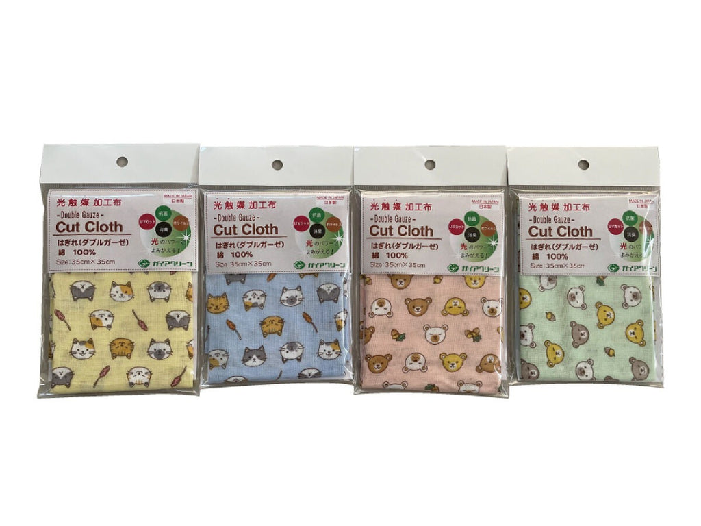 ダブルガーゼはぎれ（ガイアクリーン加工、クマ・ネコ柄） ダイソー(DAISO)