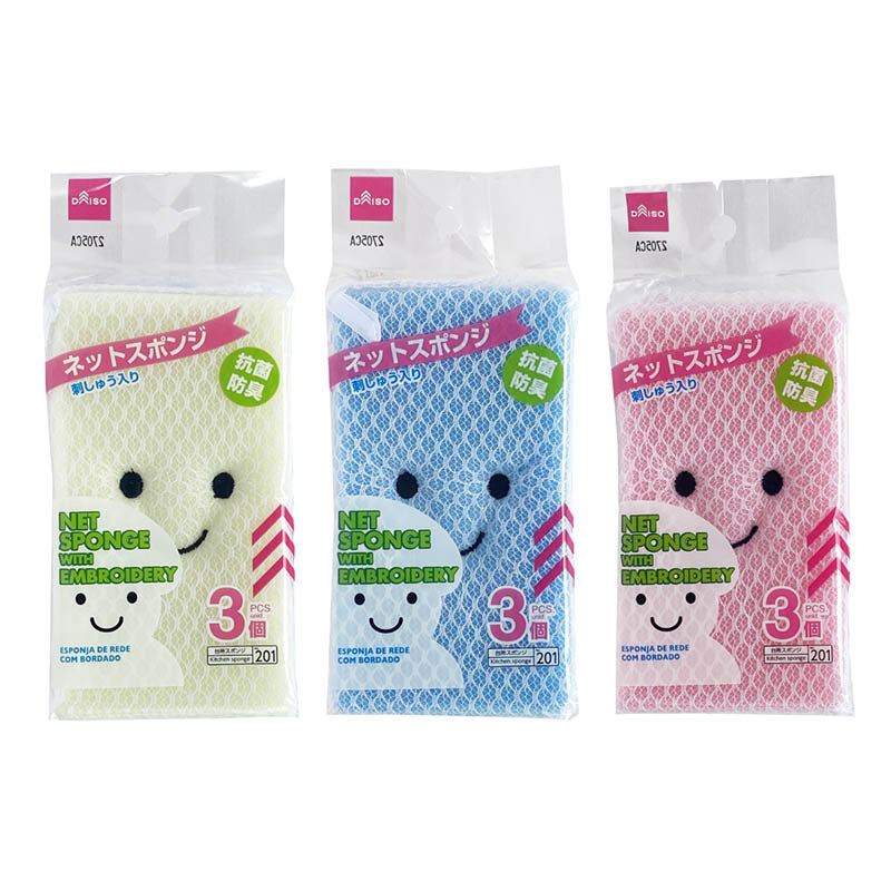 ネットスポンジ 刺しゅう入り ３個入 ダイソー(DAISO)