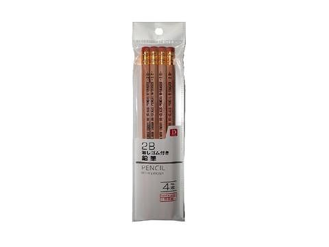 日本の消しゴム付鉛筆 ２Ｂ ４本組 ダイソー(DAISO)