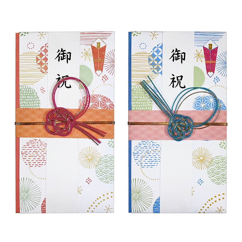 創作モダン金封（丸模様に麻の葉柄、オレンジ・ブルー） ダイソー(DAISO)