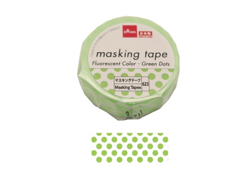 マスキングテープ（蛍光色、ドットグリーン） ダイソー(DAISO)