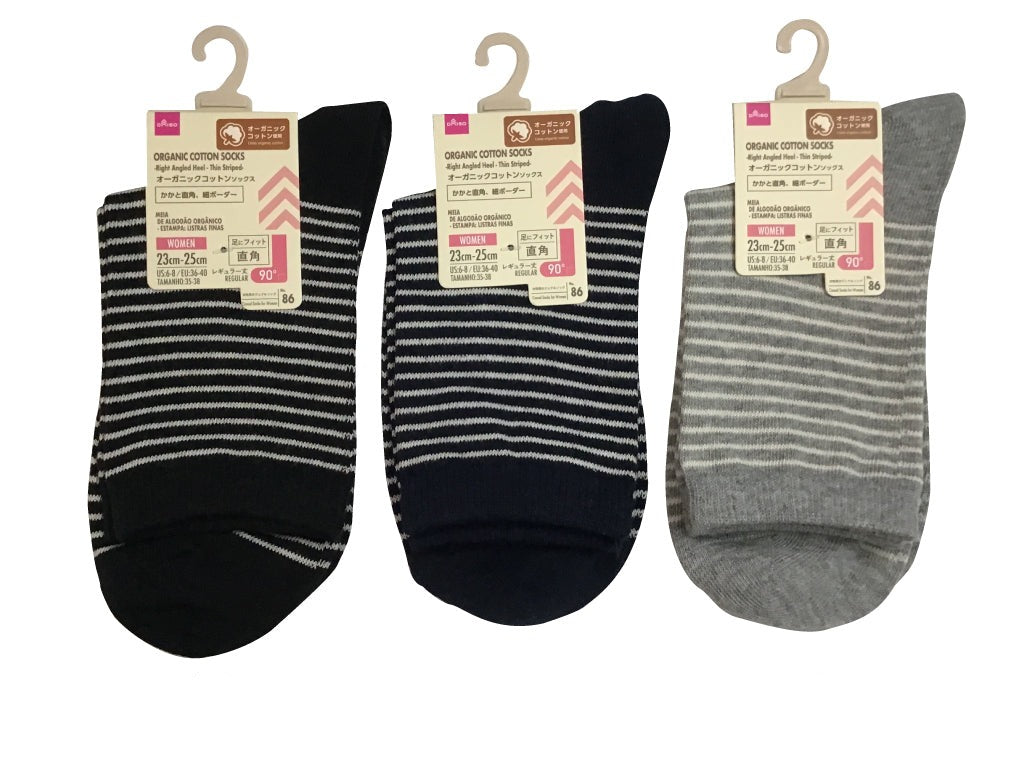 オーガニックコットンソックス（かかと直角、細ボーダー） ダイソー(DAISO)