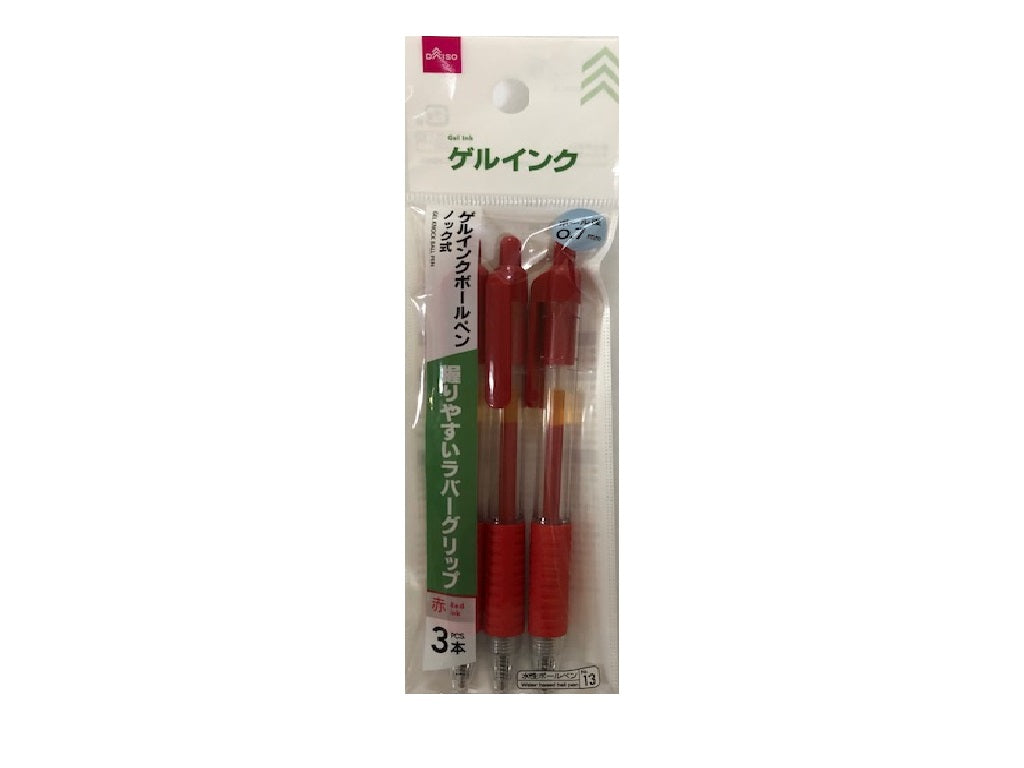 ゲルインクボールペン（ノック式、３本、赤） ダイソー(DAISO)