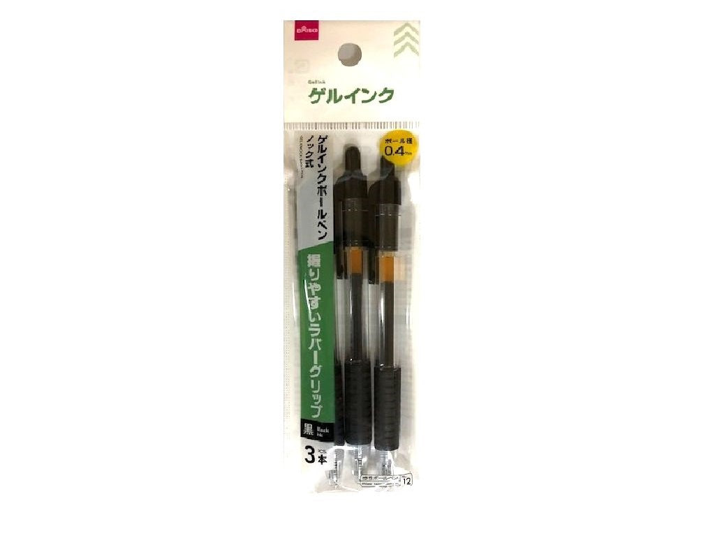 ゲルインクボールペン（ノック式、３本、黒） ダイソー(DAISO)