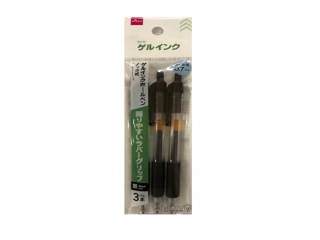 ゲルインクボールペン（ノック式、３本、黒） ダイソー(DAISO)