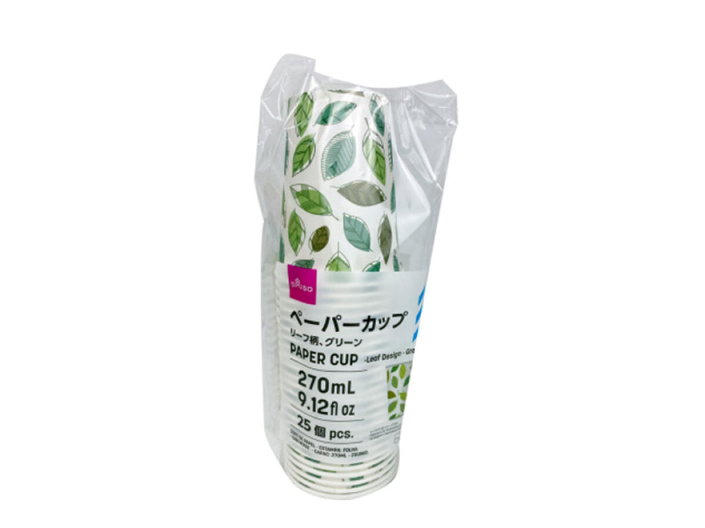 ペーパーカップ（リーフ柄、グリーン、２５個） ダイソー(DAISO)