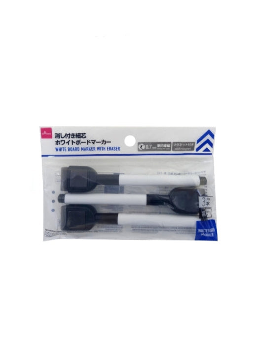 ホワイトボードマーカー（消し付、細芯、黒、３本） ダイソー(DAISO)