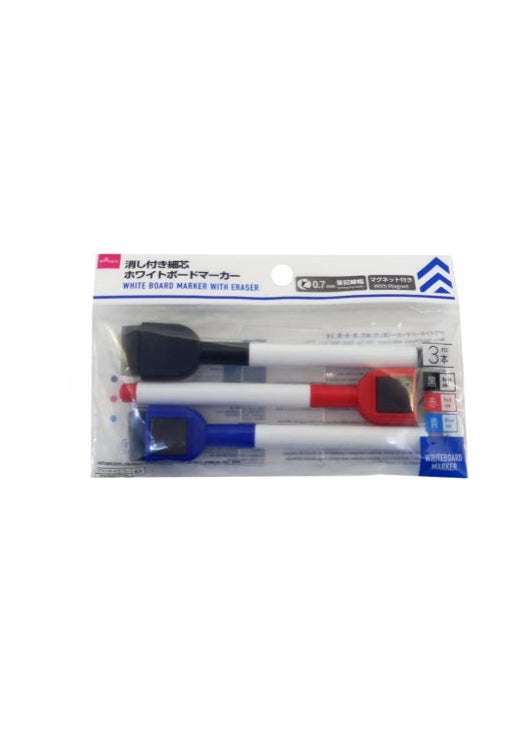 ホワイトボードマーカー（消し付、細芯、黒・赤・青、３本） ダイソー(DAISO)