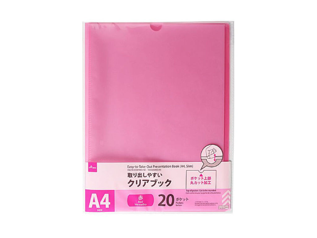 取り出しやすいクリアブック（Ａ４、薄型２０ポケット、透明赤） ダイソー(DAISO)
