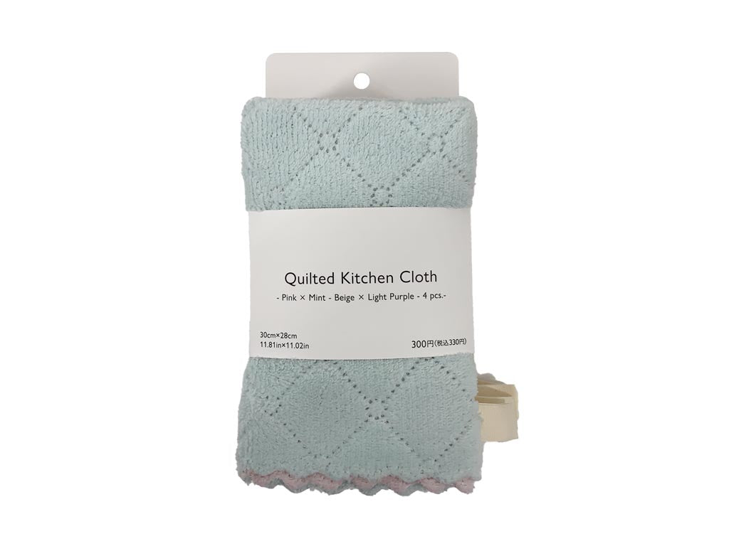 キルトキッチンクロス（ＰＫ×ＭＴ、ＢＥ×ＬＰＵ、４枚） ダイソー(DAISO)