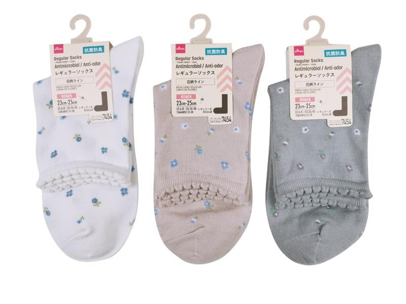 レギュラーソックス（抗菌防臭、花柄ライン） ダイソー(DAISO)