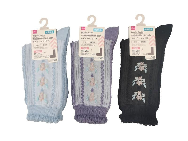 レギュラーソックス（抗菌防臭、フロート、縦花柄） ダイソー(DAISO)