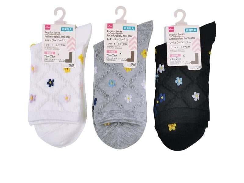 レギュラーソックス（抗菌防臭、フロート、ダイヤ花柄） ダイソー(DAISO)
