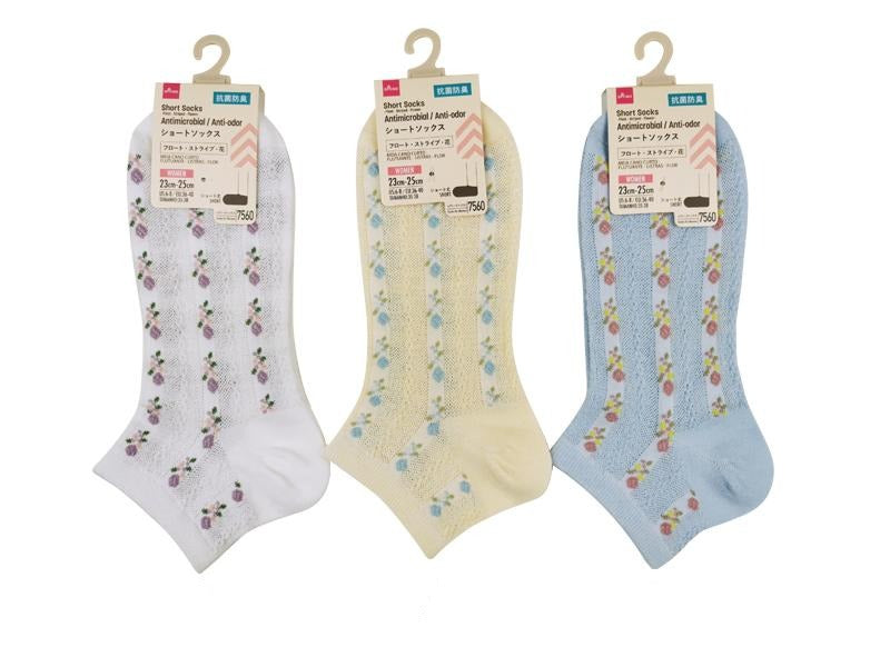 ショートソックス（抗菌防臭、フロート、ストライプ、花） ダイソー(DAISO)