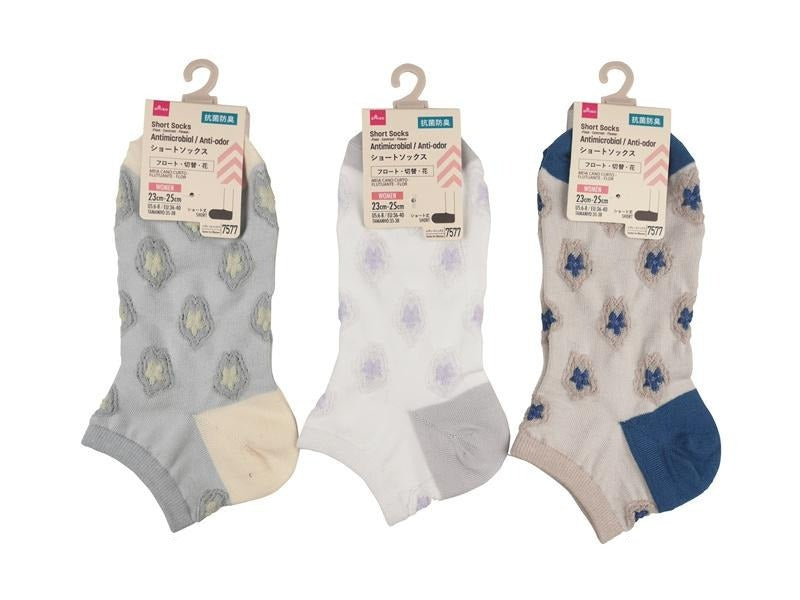 ショートソックス（抗菌防臭、フロート、切替、花） ダイソー(DAISO)