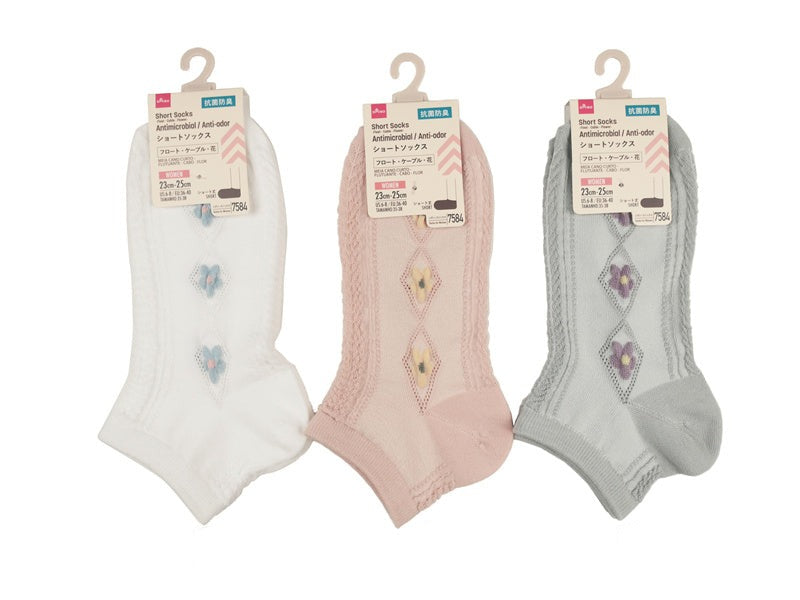 ショートソックス（抗菌防臭、フロート、ケーブル、花） ダイソー(DAISO)