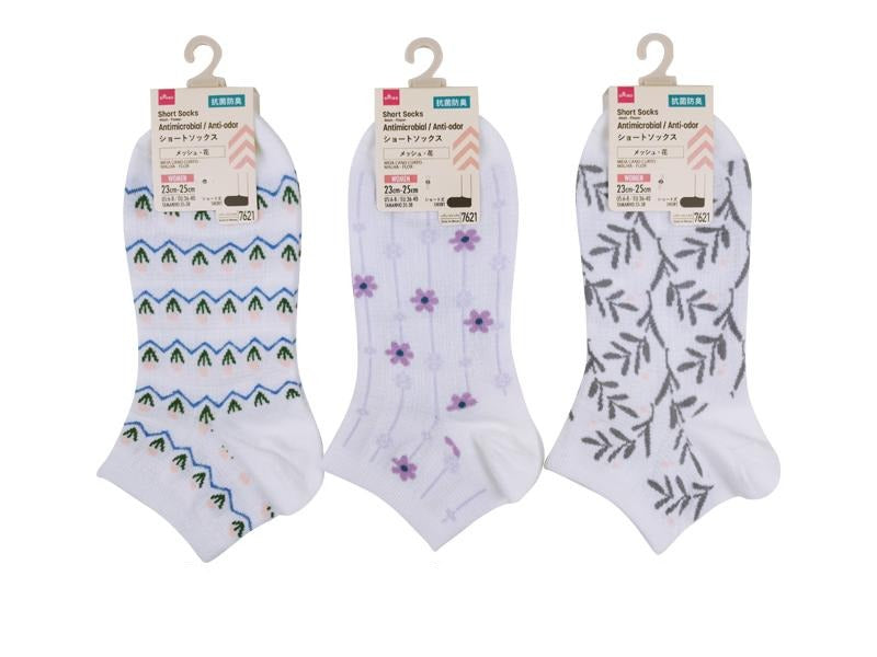 ショートソックス（抗菌防臭、メッシュ、花） ダイソー(DAISO)