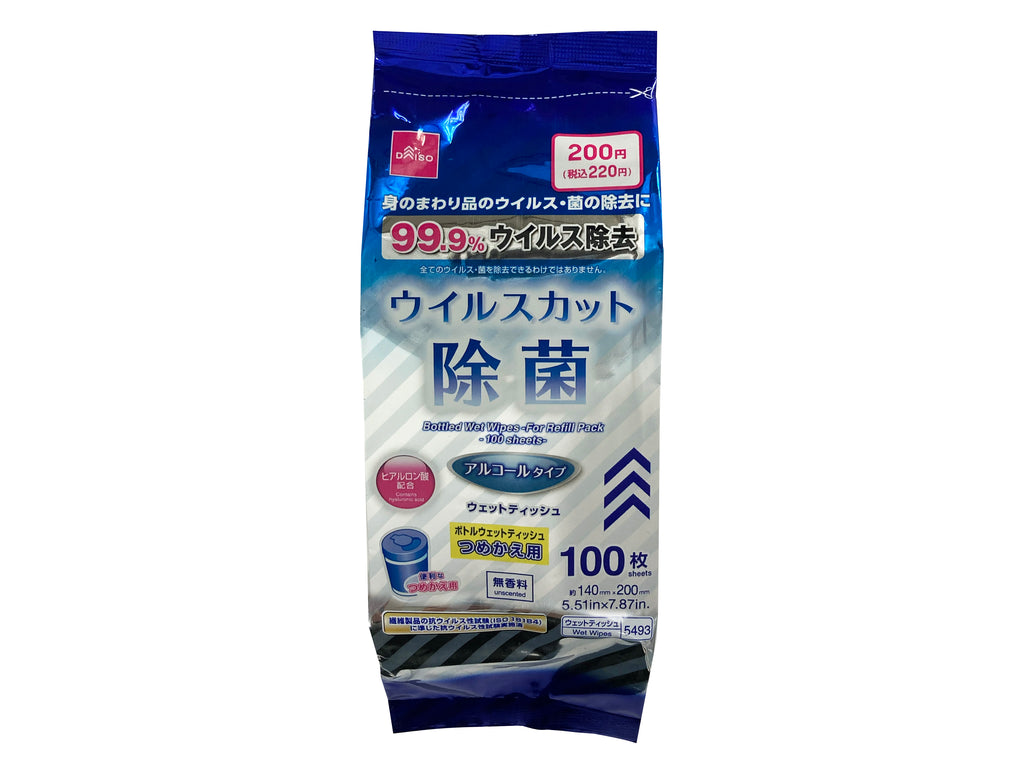 ウイルスカット除菌ボトルウェットティッシュ（詰替用、１００枚） ダイソー(DAISO)