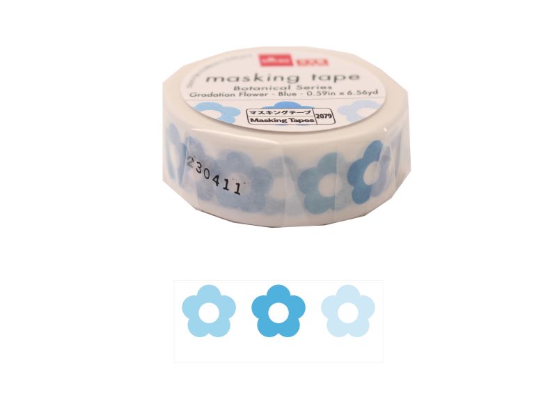 マスキングテープ（ボタニカルシリーズ、グラデーションフラワー、ブルー） ダイソー(DAISO)