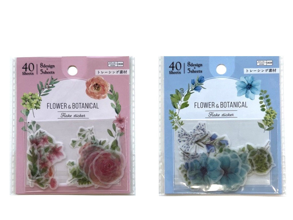 フレークステッカー（フラワーボタニカル、ピンク＆ブルー、４０枚入） ダイソー(DAISO)